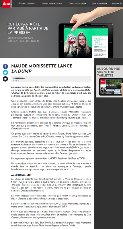 Photo La Dump Article La Presse Maude Morissette journaux marionnettes puppets Quebec dump.show série
